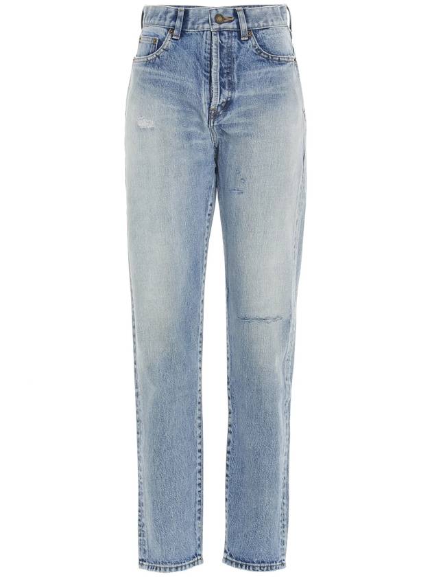 Luxury Saint Laurent Trending 2025 Women's Destroyed Washing Denim Jeans Light Blue