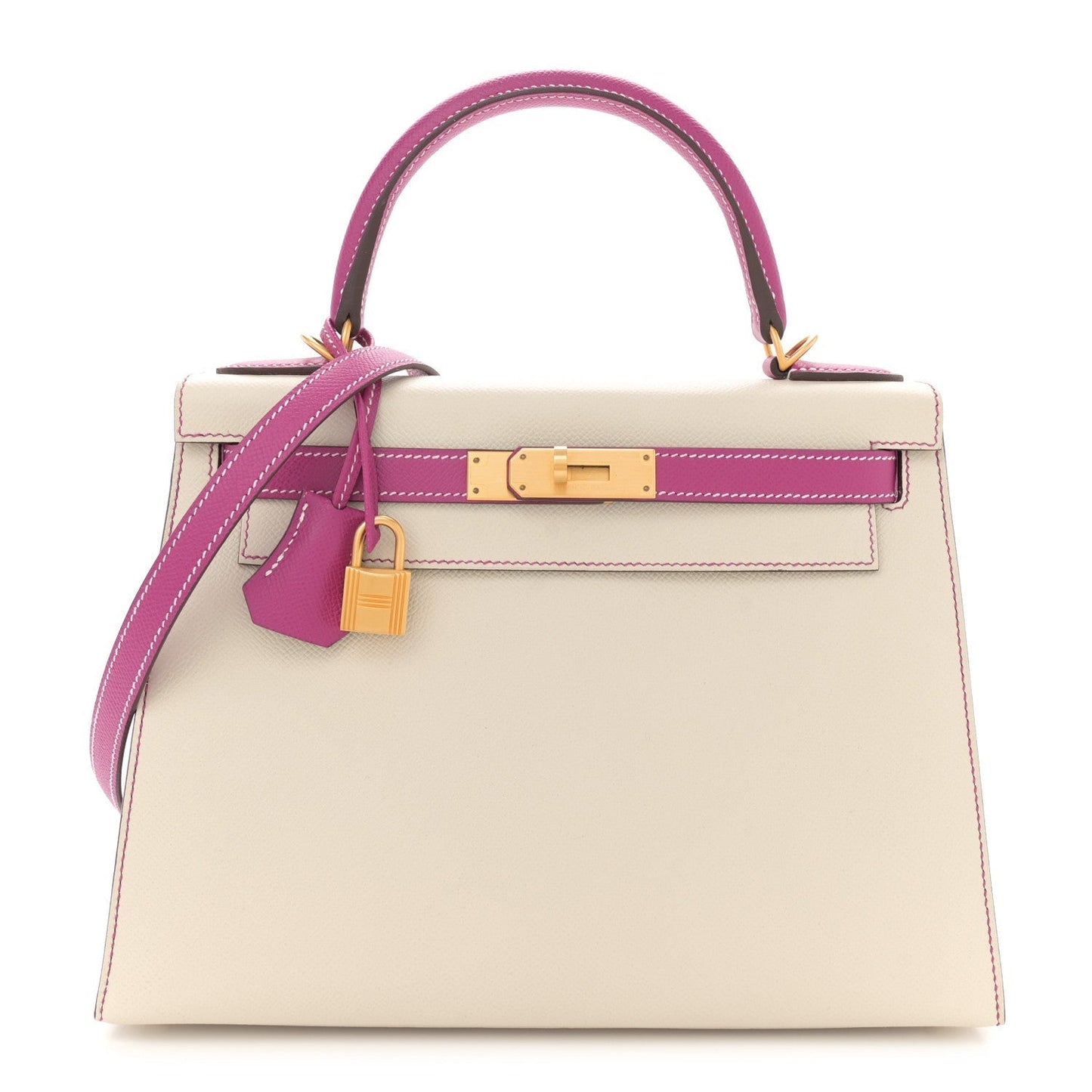Hermes Epsom Bi-Color Horseshoe Kelly Sellier 28 Craie Rose Pourpre