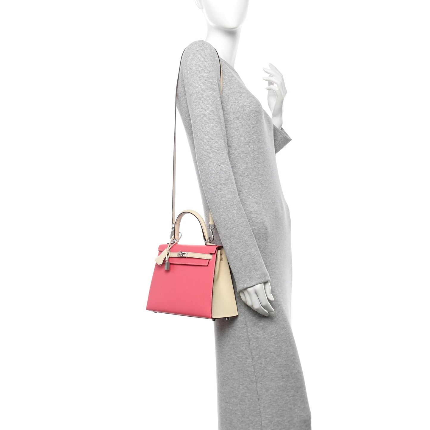 Hermes Epsom Bi-Color Horseshoe Kelly Sellier 25 Rose Azalee Craie