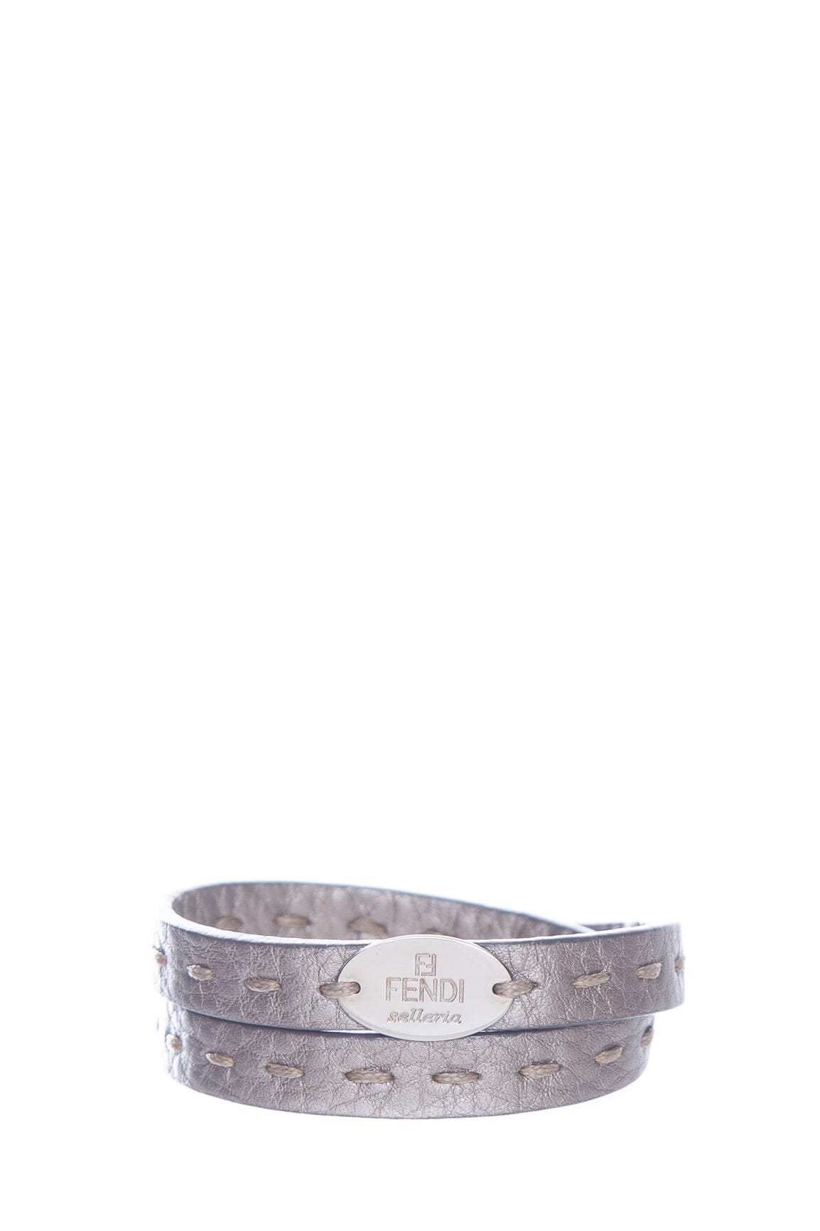 Fendi Grey Leather Selleria Bracelet