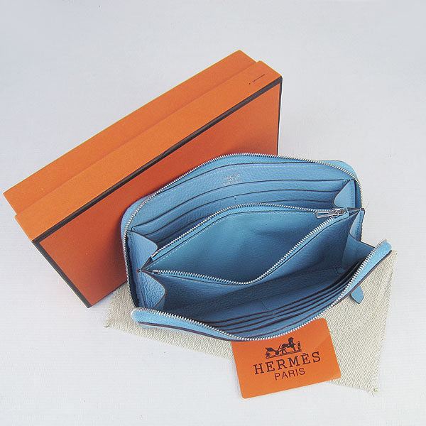 Luxury Hermes Wallet H016 Wallet Cow Leather Blue