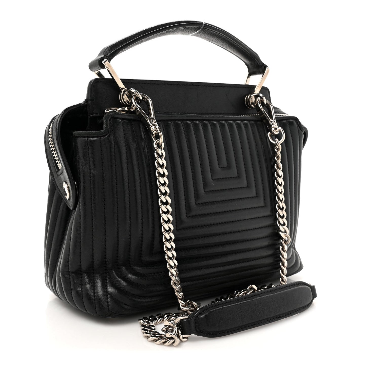 Fendi Shiny Nappa Trapuntata Chain Small DotCom  Chain Satchel Black