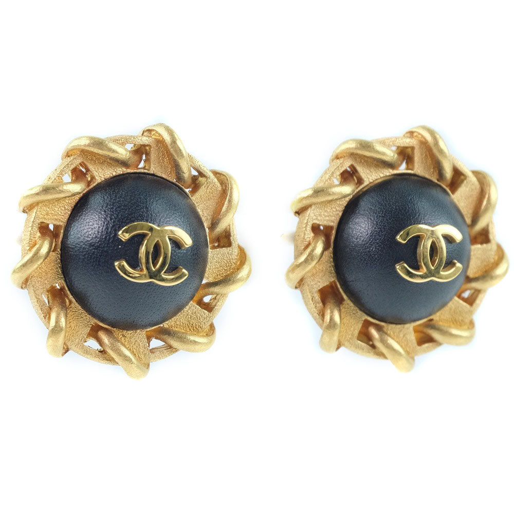Chanel CHANEL COCOMARK Earring G   Leather Gold 94P  24.1g COCO Mark  ?? A Ranked Earring