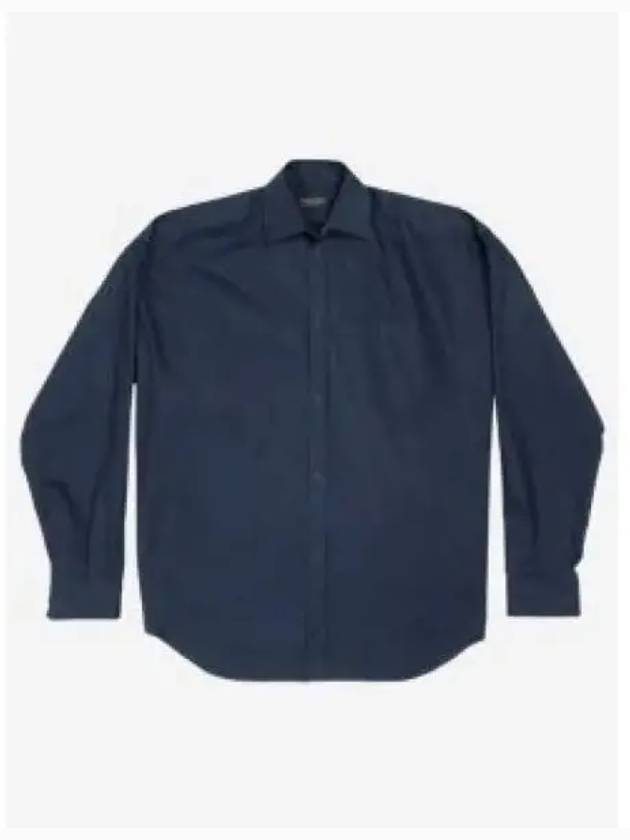 Luxury Balenciaga Trending 2026 Micro Canvas Oversized Cocoon Long Sleeve Shirt Midnight Blue