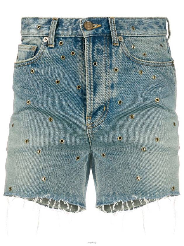 Luxury Saint Laurent Trending 2025 Eyelet Stud Cotton Denim Shorts Blue