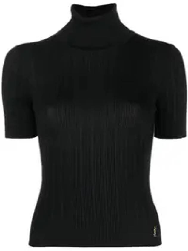 Luxury Saint Laurent Trending 2025 Rib Silk Monogram Short Sleeve Turtleneck Black