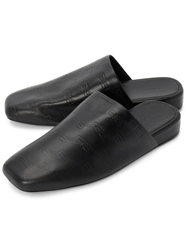 Luxury Balenciaga Trending 2026 Debossed Logo Leather Mule Black