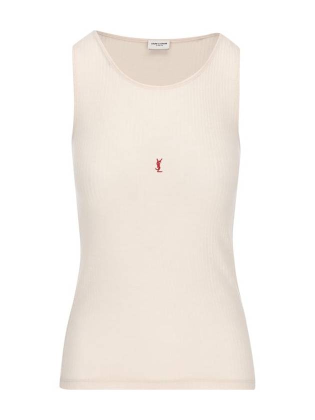 Luxury Saint Laurent Trending 2025 Cassandre Embroidered Logo Wool Sleeveless White
