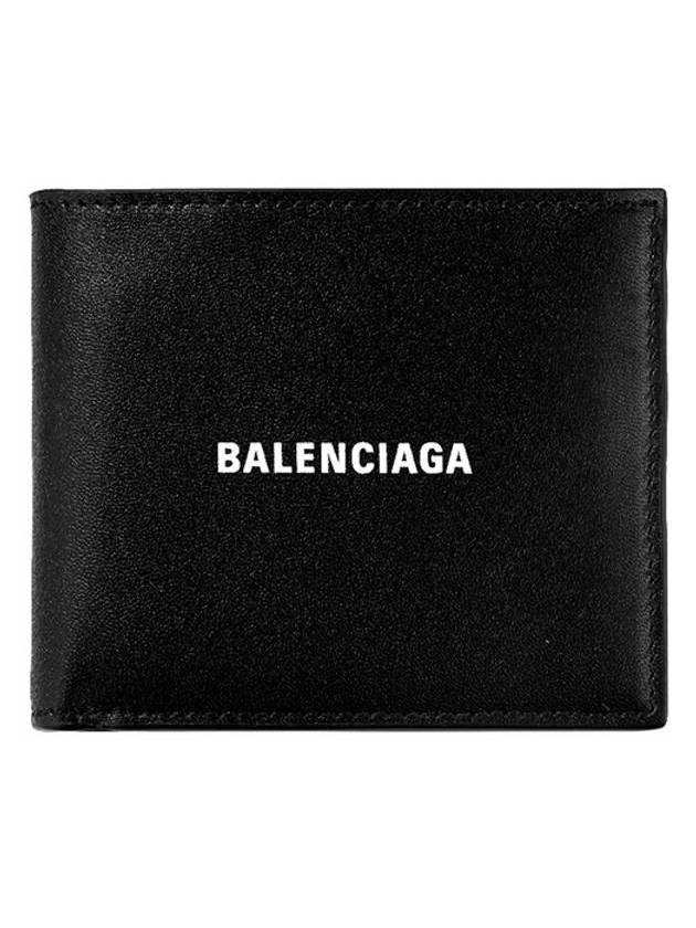 Luxury Balenciaga Trending 2026 Logo Print Leather Half Wallet Black
