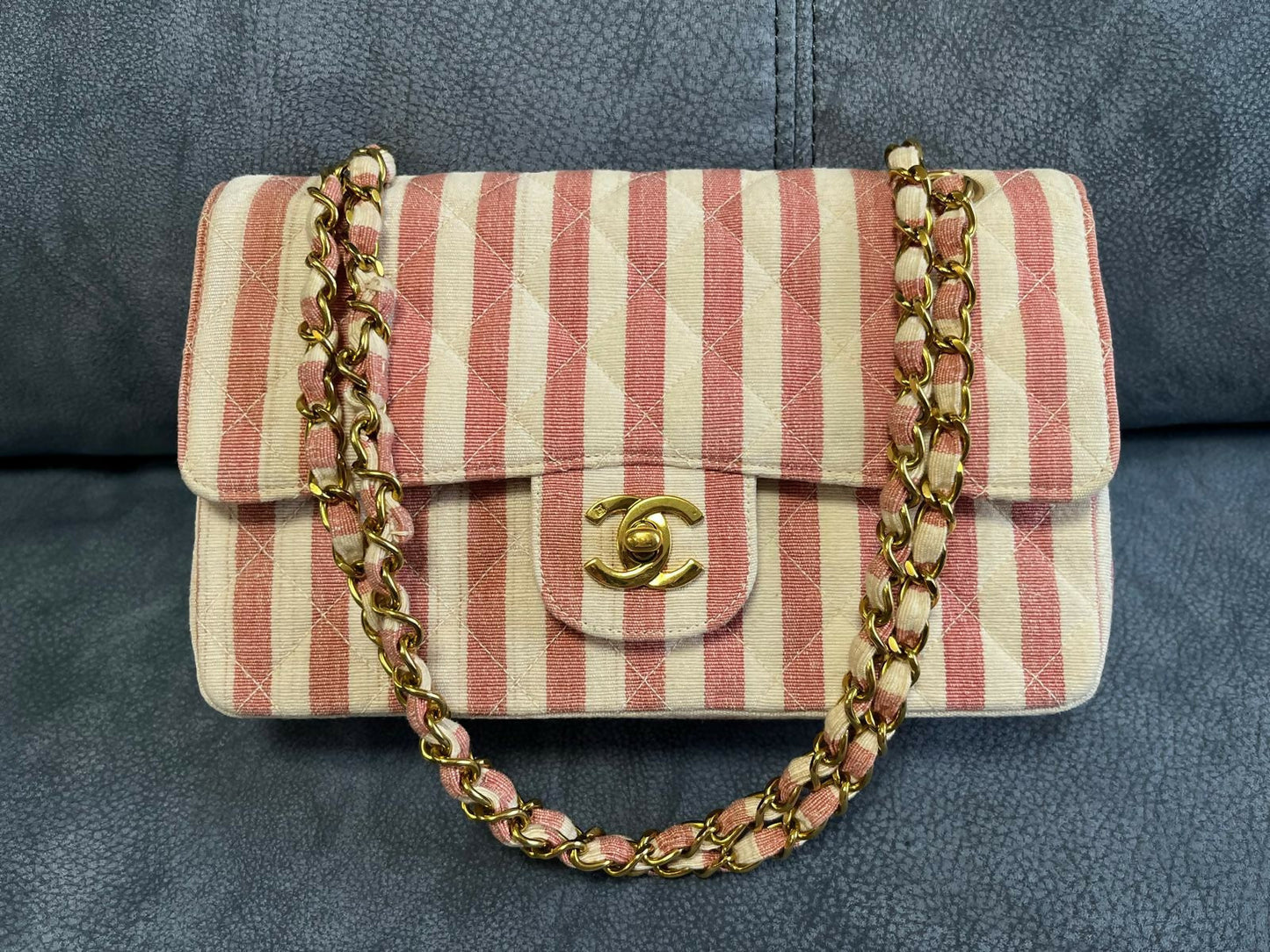 Chanel  Striped Linen Classic Flap Bag