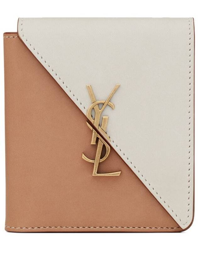 Luxury Saint Laurent Trending 2025 Women's Jamie Fold Monogram Bicolor Half Wallet Beige