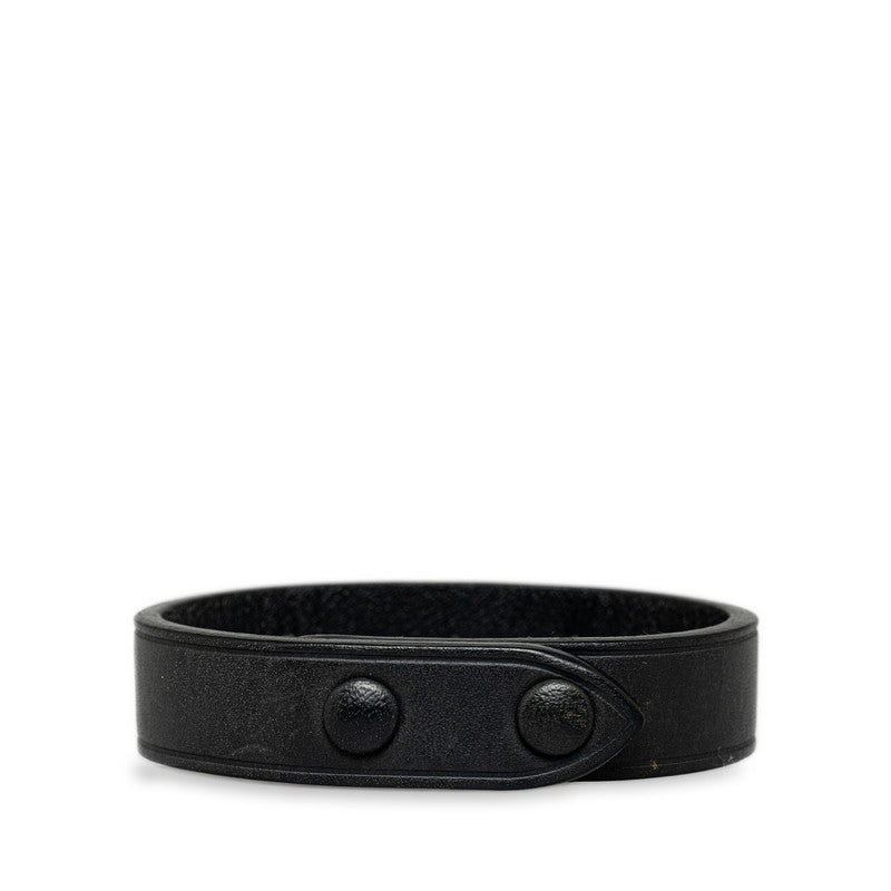 Louis Vuitton logo plate bungalow bracelet M6512 black silver leather men Louis Vuitton
