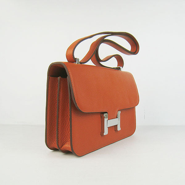 Luxury Hermes Calf Leather Message Bag H020 Orange Silver