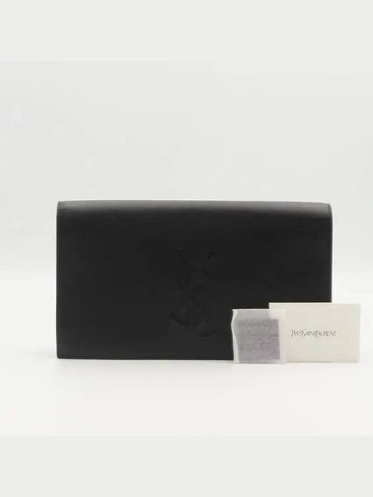 Luxury Saint Laurent Trending 2025 YSL Yip 361120 Black Leather Stitched Logo Flap Clutch