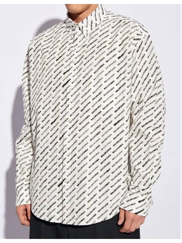 Luxury Balenciaga Trending 2026 Allover Logo Print Long Sleeve Shirt White Black