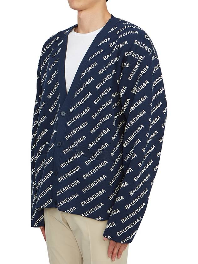 Luxury Balenciaga Trending 2026 Mini Allover Logo Knit Cardigan Blue