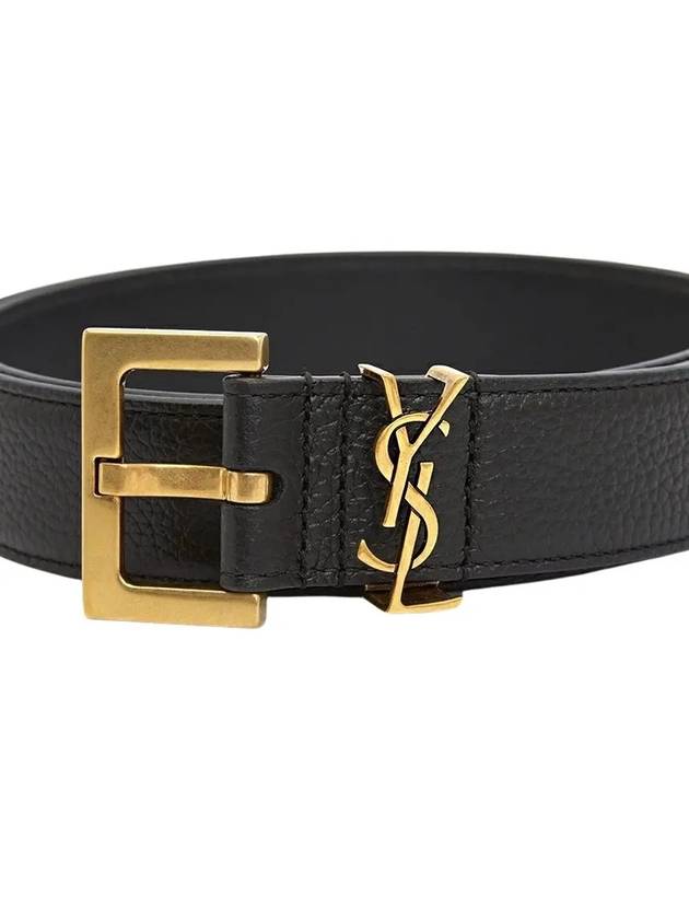 Luxury Saint Laurent Trending 2025 Men's Monogram Grain Leather Belt Gold