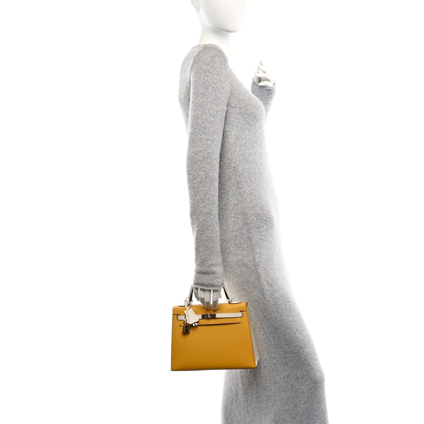 Hermes Epsom Bi-Color Horseshoe Kelly Sellier 25 Jaune Ambre Craie