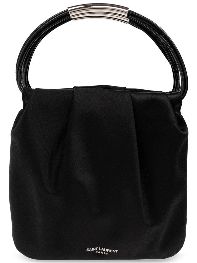 Luxury Saint Laurent Trending 2025 Logo Stamp Drawstring Small Tote Bag Black