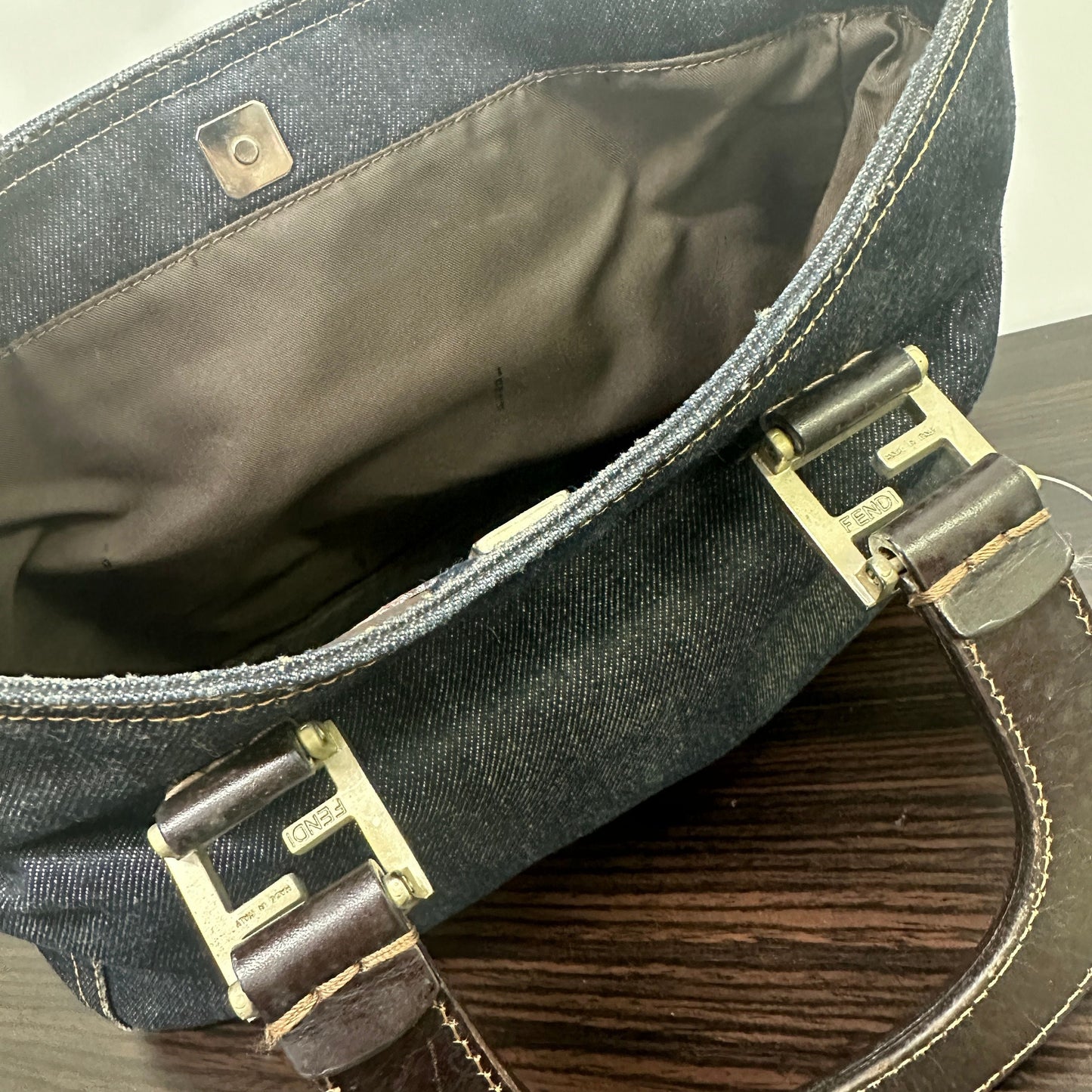 Fendi Blue Denim and Brown Leather Tote Bag Handbag LB115495