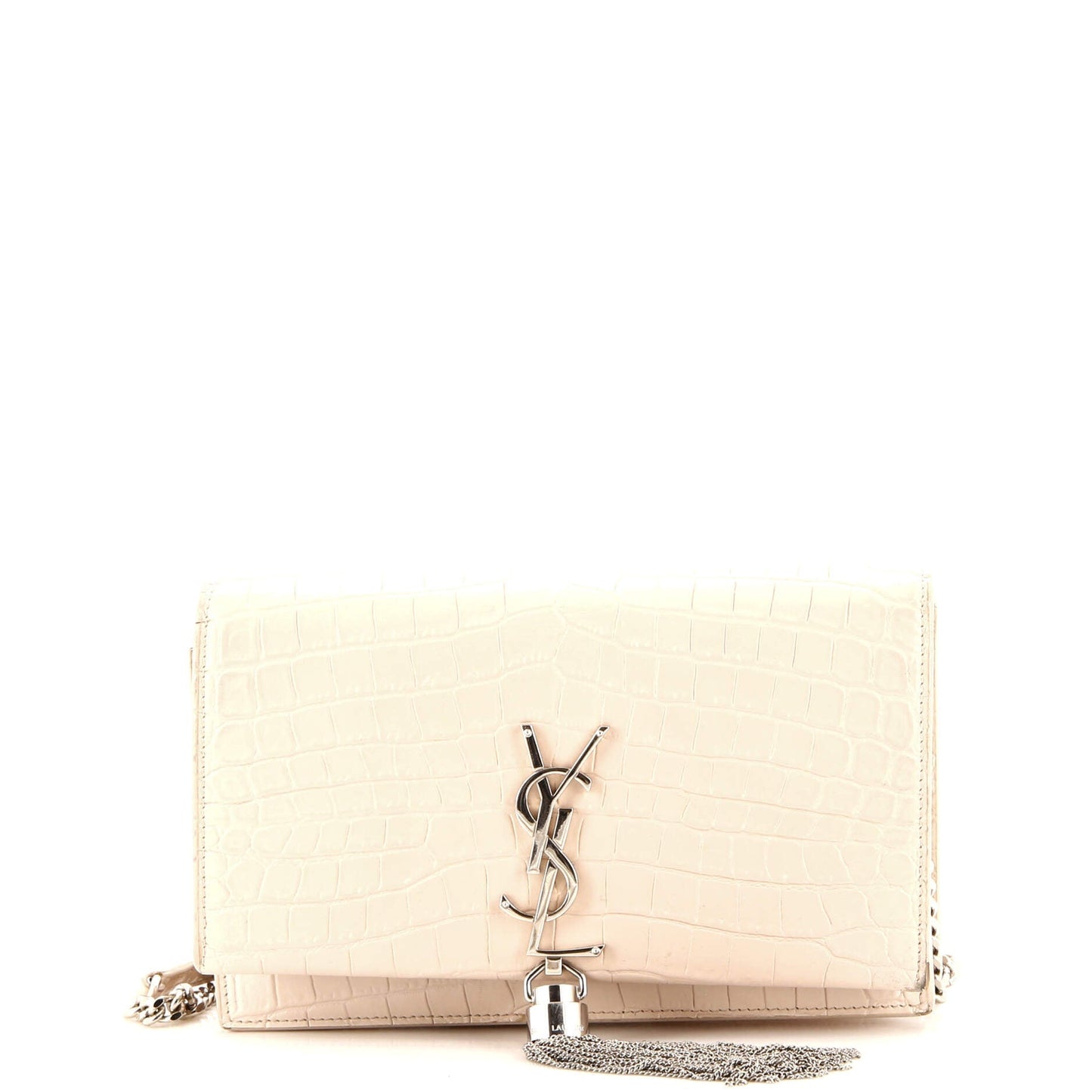 Luxury Saint Laurent Trending 2025 Classic Monogram Tassel Chain Wallet Crocodile Embossed Leather