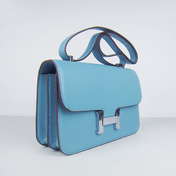 Luxury Hermes calf Leather Message Bag H020 light blue silver