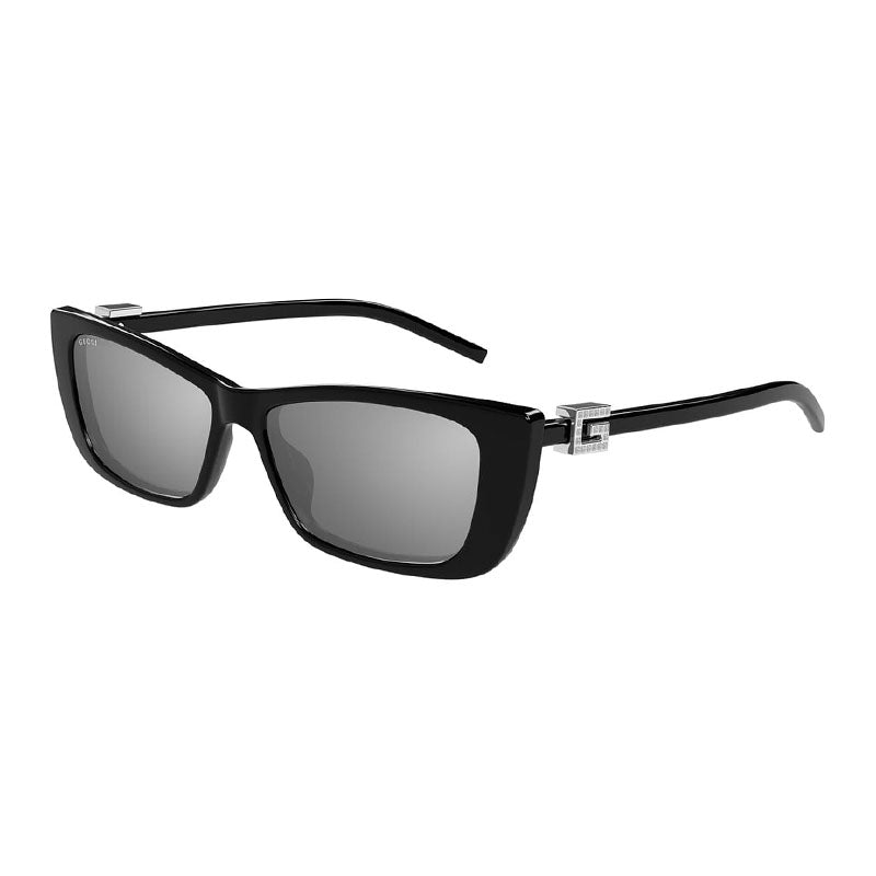 Gucci Sunglasses Rectangle Full Rim, Shiny Black Frame and Solid Grey Lens GG1681S001