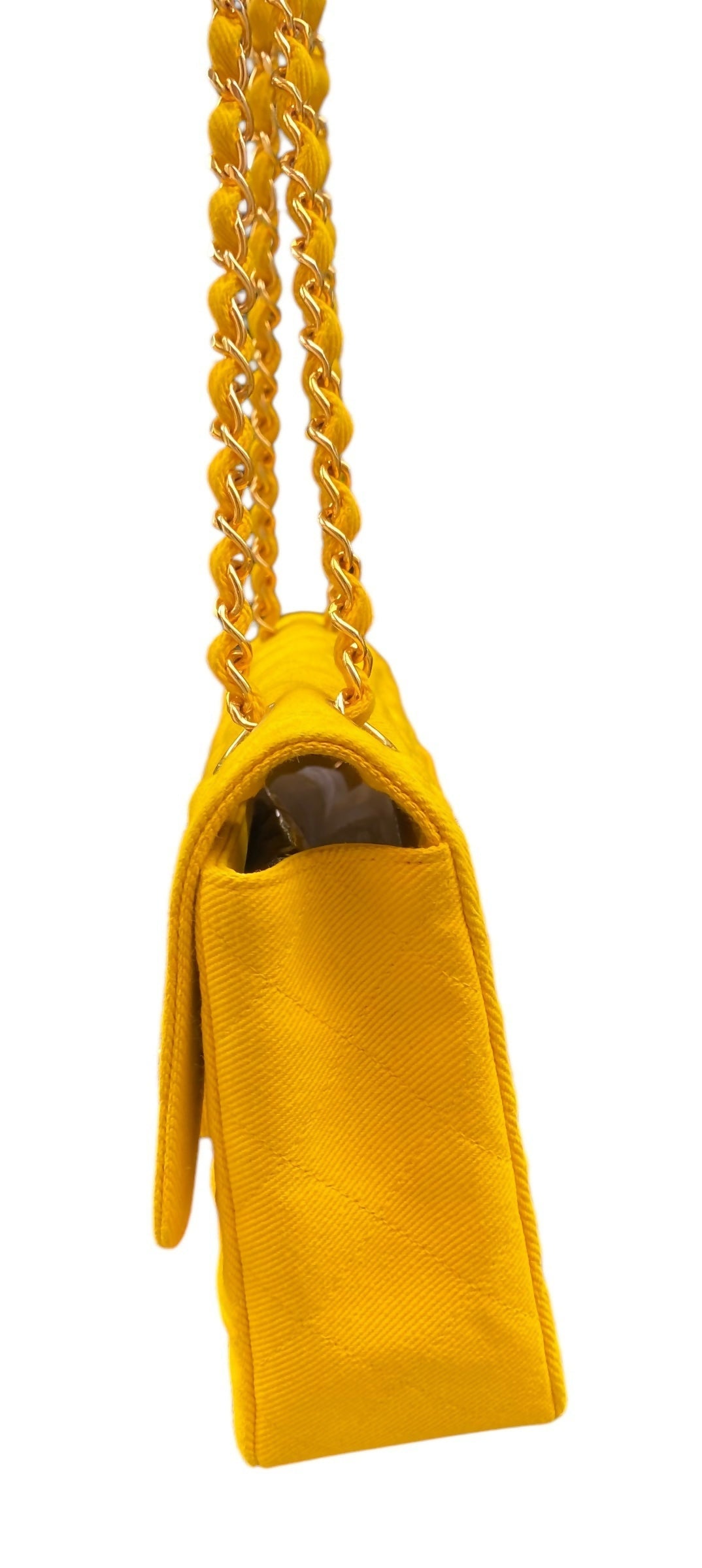 Chanel 90s Yellow Denim Medium Classic Flap Bag 24K Gold Hardware