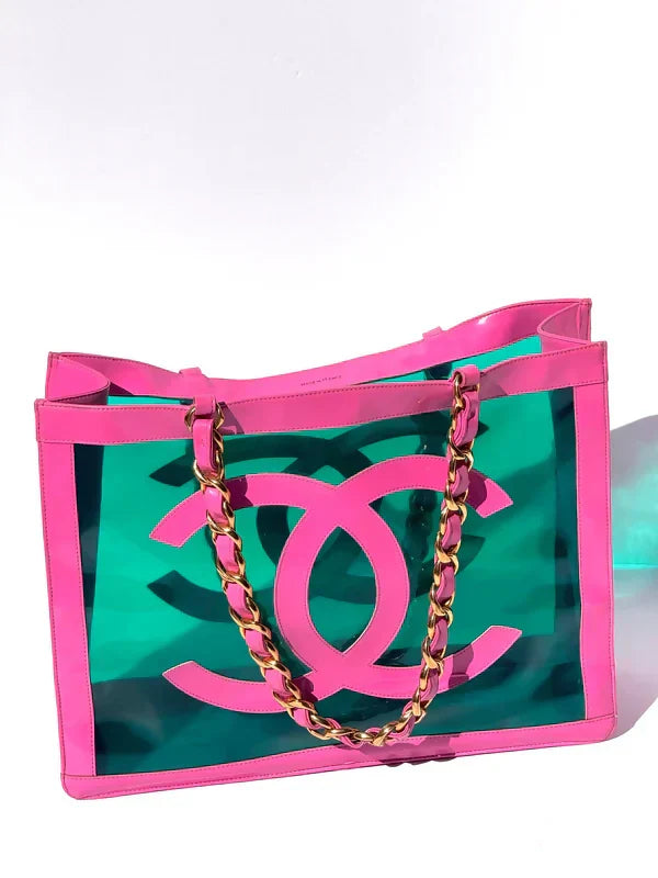 Chanel 1995  Barbie Pink Patent PVC Chunky Chain Tote Bag