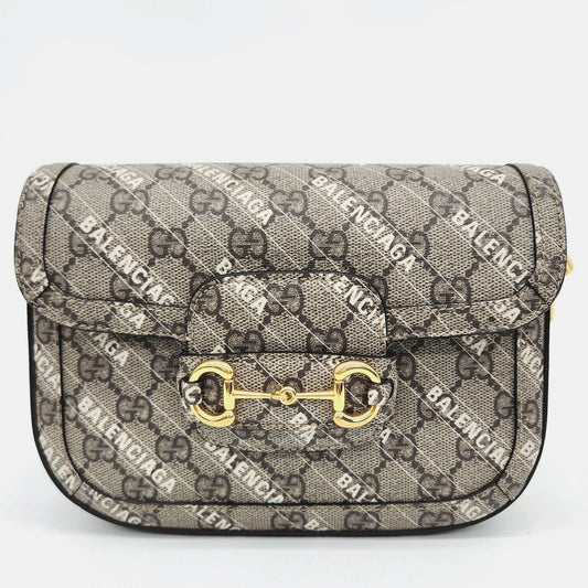 Gucci x Luxury Balenciaga Trending 2026 Beige Canvas Horsebit 1955 Mini Crossbody Bag