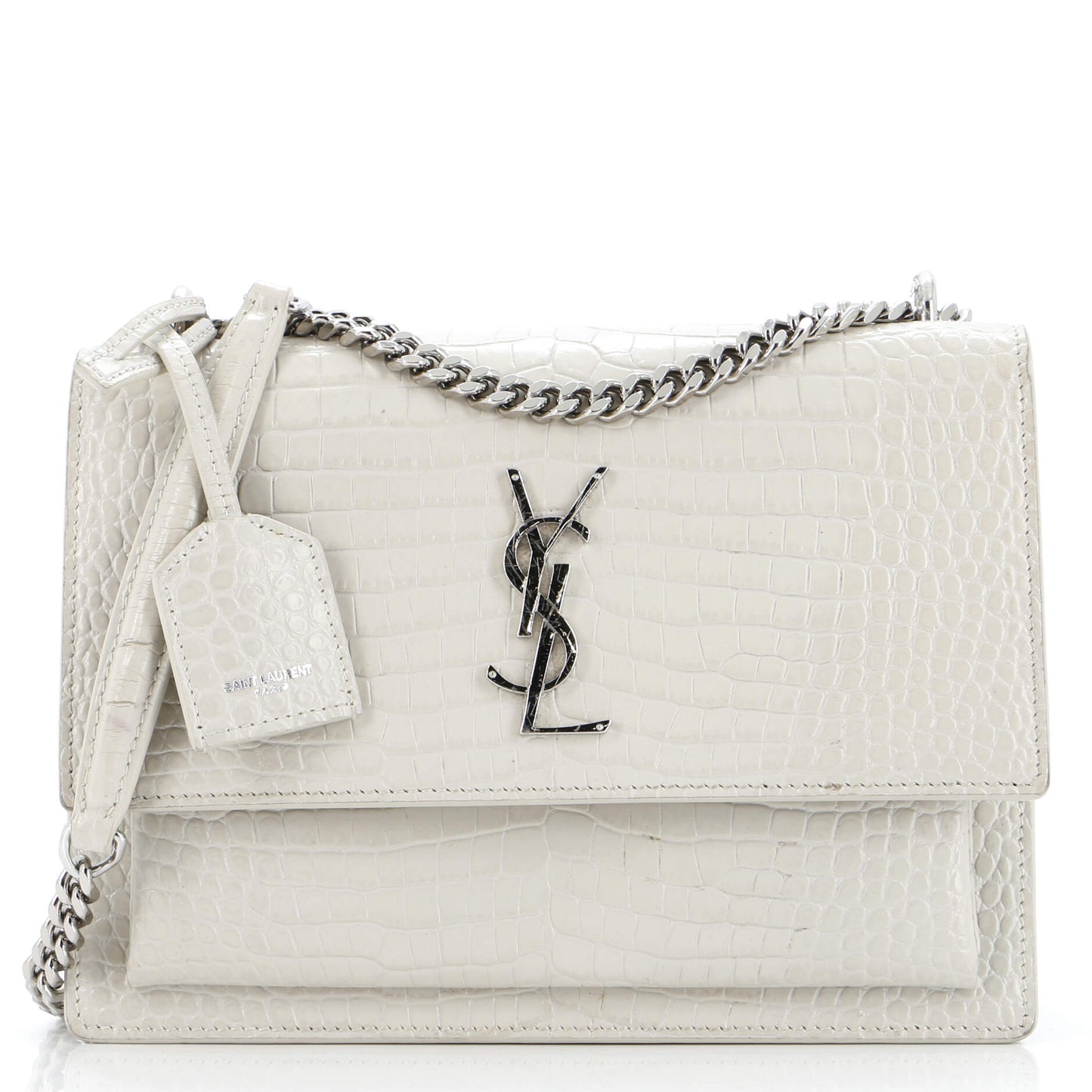 Luxury Saint Laurent Trending 2025 Sunset Crossbody Bag Crocodile Embossed Leather Medium