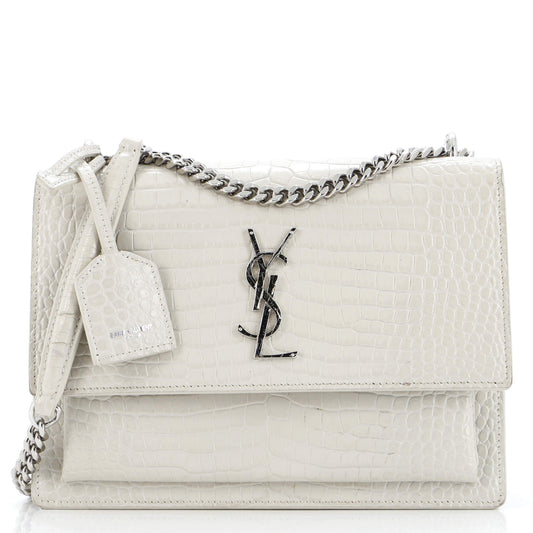 Luxury Saint Laurent Trending 2025 Sunset Crossbody Bag Crocodile Embossed Leather Medium