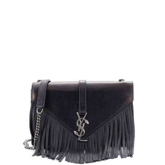 Luxury Saint Laurent Trending 2025 Classic Monogram Fringe Crossbody Bag Leather Medium