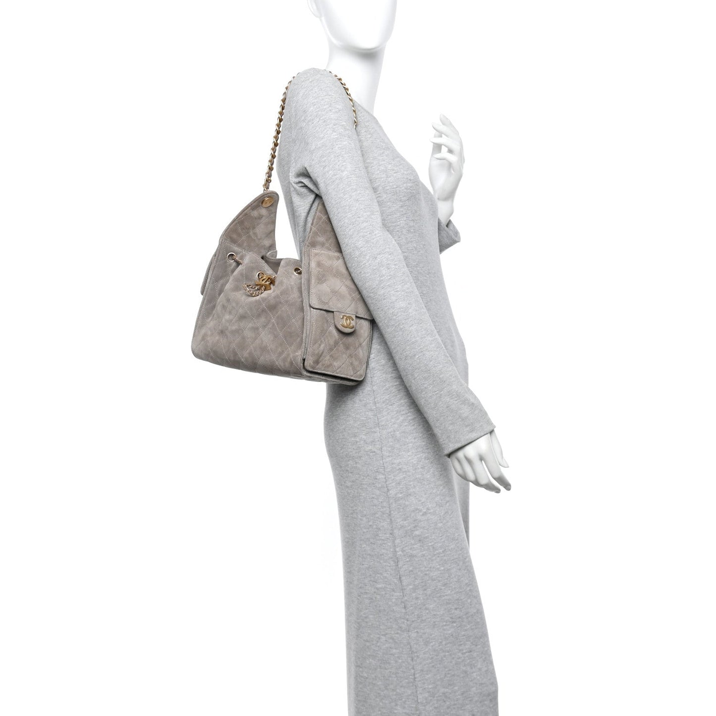 Suede Quilted Small Chanel 25 Handbag Dark Grey