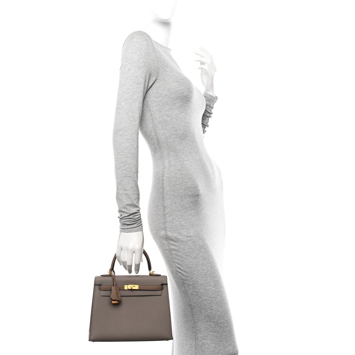 Hermes Togo Horseshoe Kelly Sellier 25 Gris Asphalte Etoupe