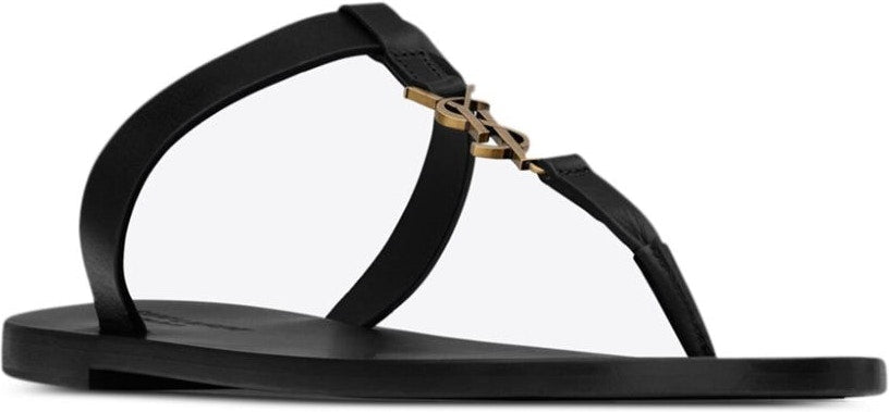 Luxury Saint Laurent Trending 2025 Men's Cassandre Logo Plaque Leather Sandals in Black | Size 42 | 775806DWETT