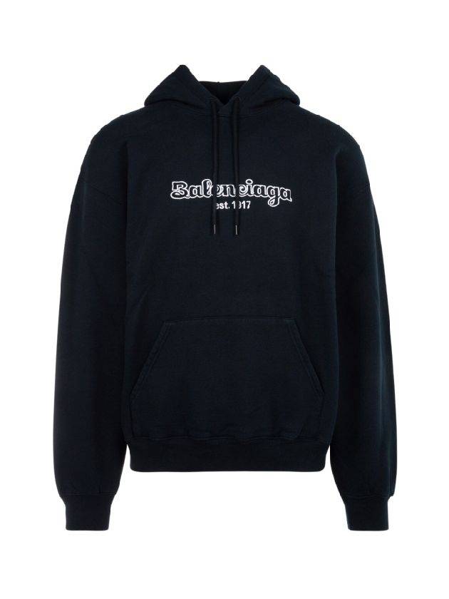 Luxury Balenciaga Trending 2026 Embroidered Logo Hoodie Navy