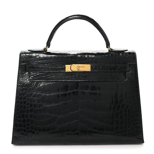 Hermes Shiny Alligator Kelly Sellier 32 Black