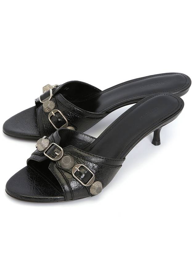 Luxury Balenciaga Trending 2026 WoMen's Cagole Studded Leather Band Sandal Heels Black