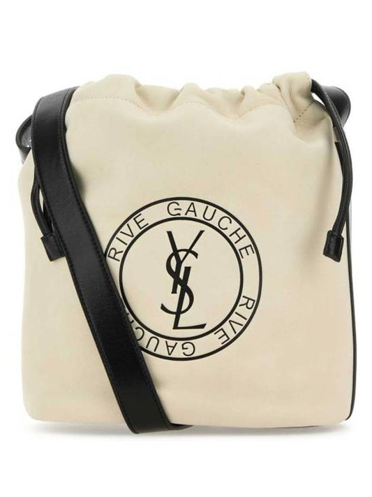 Luxury Saint Laurent Trending 2025 Rive Gauche Laced Leather Bucket Bag Cream
