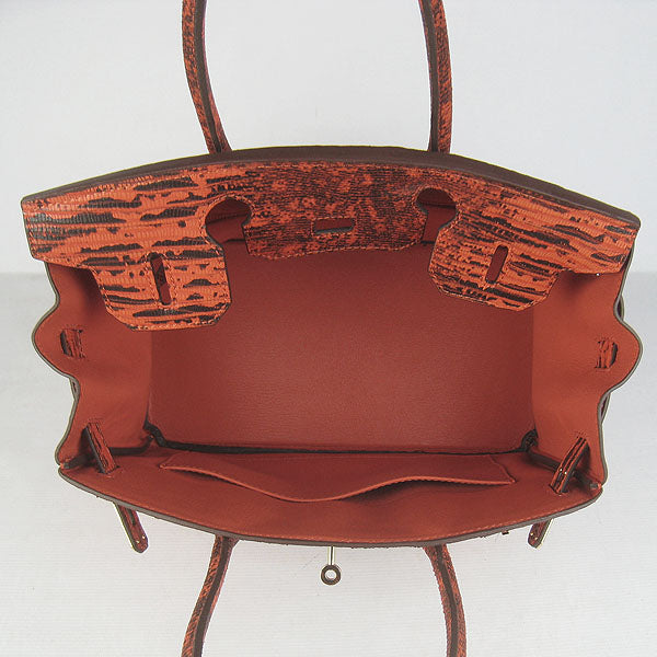Hermes Birkin 30cm Lizard Pattern Handbag 6088 Orange/ Golden