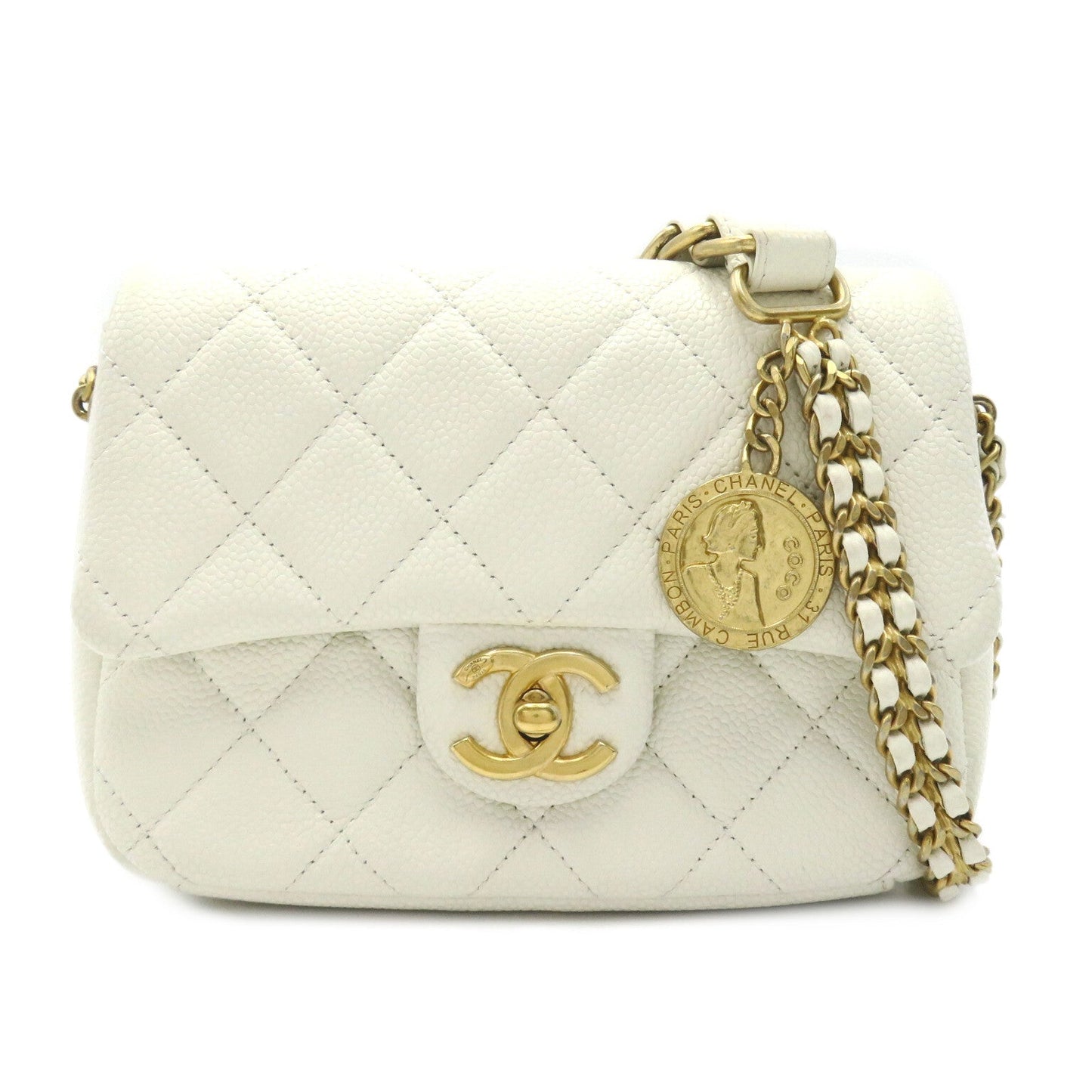 Chanel Chain Sder Chain Shoulder Chain Shellder Bag Caviar S  White Shell