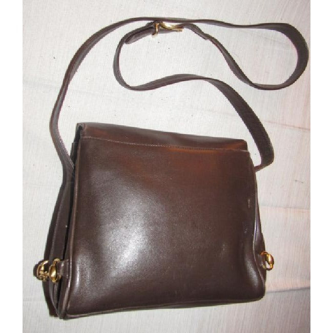 Gucci Vintage Brown Leather With Gold Equestrian Accents Cross Body Bag
