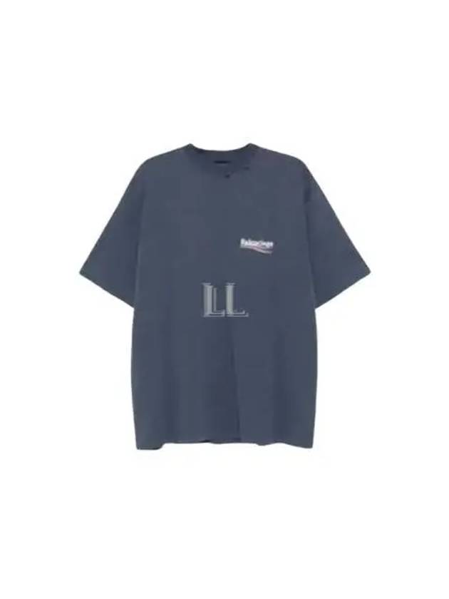 Luxury Balenciaga Trending 2026 Political Campaign Logo Print Short Sleeve T-Shirt Washed Blue