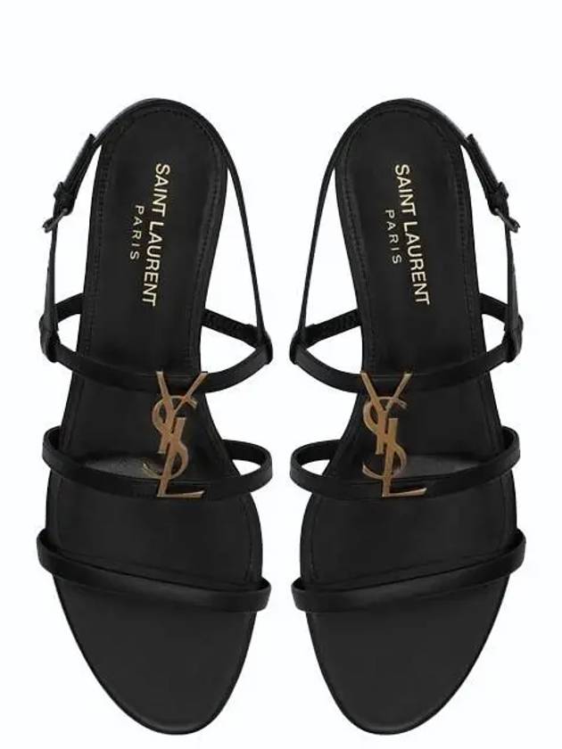 Luxury Saint Laurent Trending 2025 Women's Smooth Leather Gold Tone Monogram Detail Cassandra Flat Sandals Black