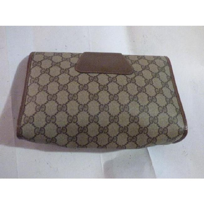 Gucci Vintage Purses Brown Leather And Gg Leather Clutch