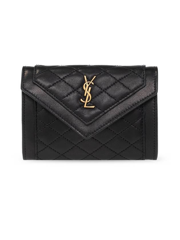 Luxury Saint Laurent Trending 2025 Gabi Envelope Quilting Small Lambskin Half Wallet Black
