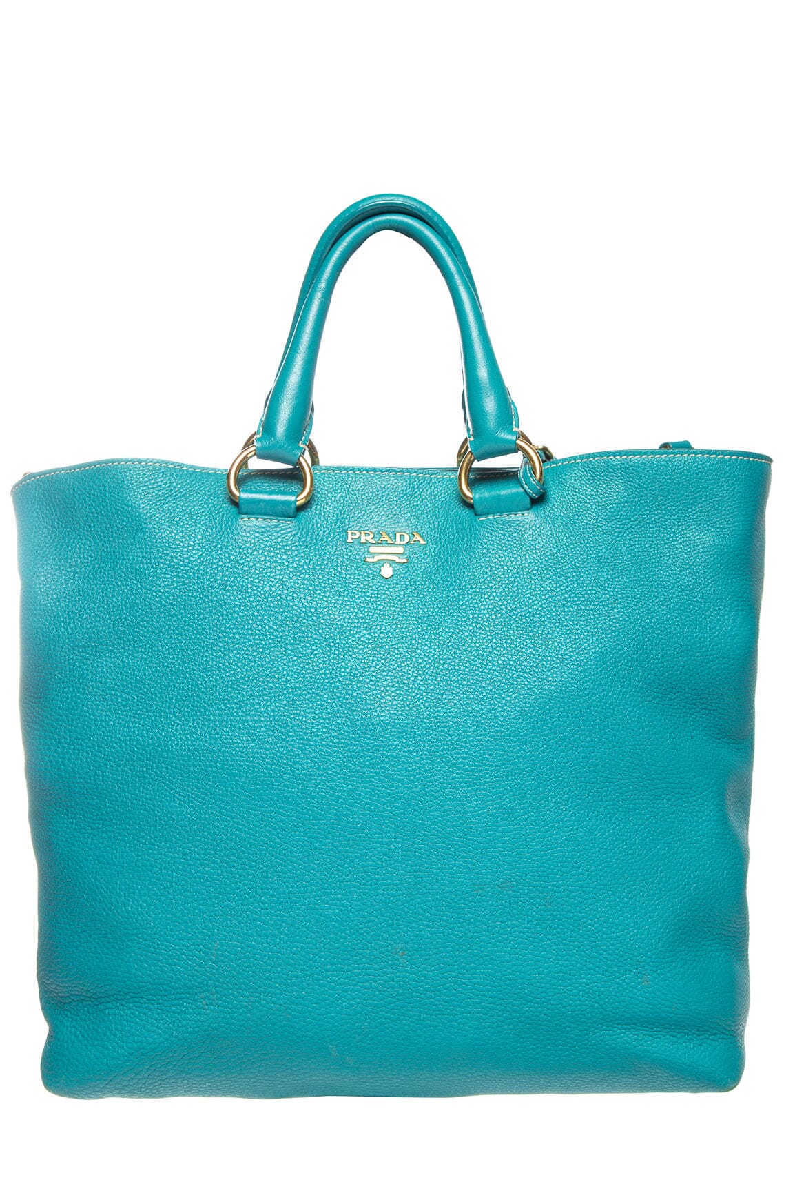 Prada Teal Vitello Daino Leather Tote