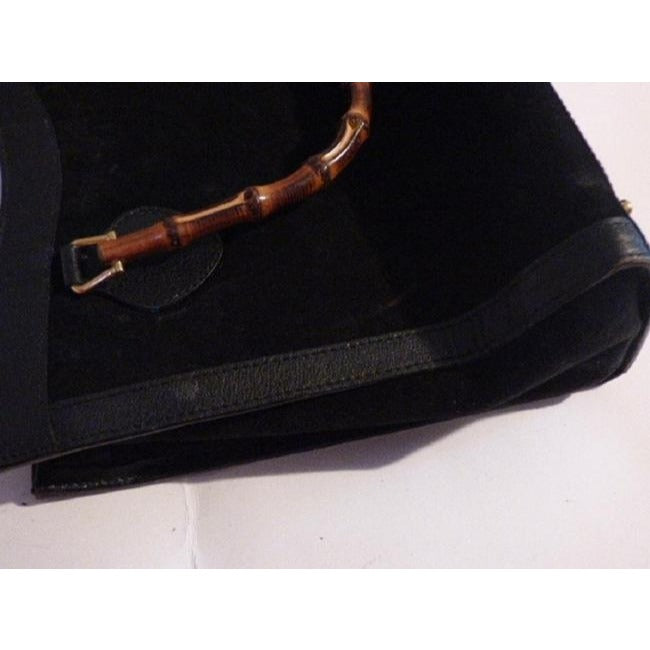 Gucci Xl Two Way Black Suede And Leather With Bamboo Handles Satchel