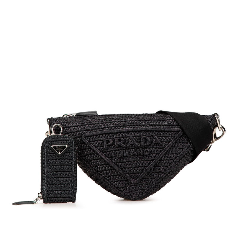 Prada Triangle Crochet Raffia Shoulder Bag
